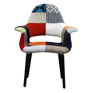 【リプロダクト品】 オーガニックチェア/イームズチェア 【本体：パッチワークカラフル/脚：ブラック】 肘付 張地：ファブリック【代引不可】