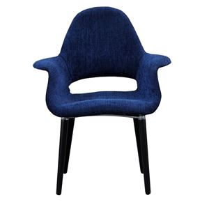 【リプロダクト品】 オーガニックチェア/イームズチェア 【本体：ブルー/脚：ブラック】 肘付き 張地：ファブリック生地【代引不可】