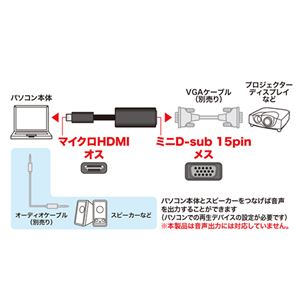サンワサプライ マイクロHDMI-VGA変換アダプタ(HDMI Dオス-VGAメス・ブラック) AD-HD18VGA - 画像 (2)