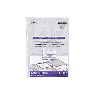 (まとめ) リヒトラブ 名刺帳ポケット A4タテ 2・4・30穴 両面20ポケット ヨコ入れ A-1006 1パック(10枚) 【×15セット】