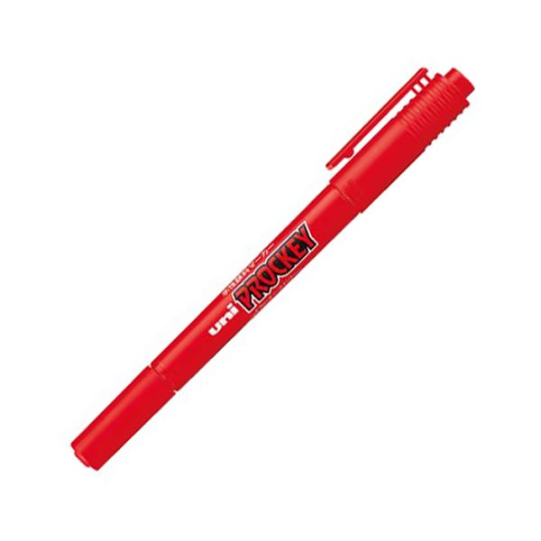 (まとめ) 三菱鉛筆 水性マーカー プロッキー 細字丸芯+極細 赤 PM120T.15 1本 【×50セット】