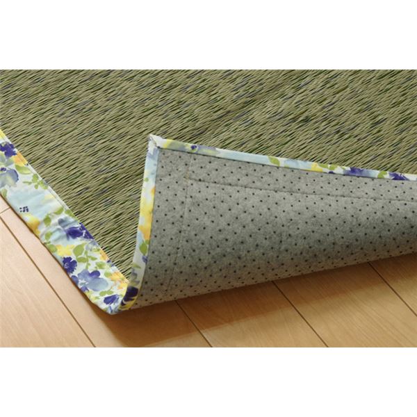 い草 ラグマット/絨毯 【花柄 ブルー 約191×191cm】 防滑加工 抗菌防臭 調湿機能 〔リビング ダイニング〕【代引不可】 - 画像 (6)