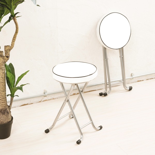 【6脚セット】ハニースツール(ホワイト/白) 高さ48cm/折りたたみ椅子/カウンターチェア/合成皮革/スチール/イス/コンパクト/スリム/キッチン/クッション/パイプイス/業務用/完成品/NK-013 - 画像 (3)