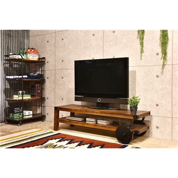 テレビ台 テレビボード 幅120cm 木製 アイアン 棚付き 取っ手付き トロリー ローボード リビング ダイニング インテリア家具 - 画像 (4)