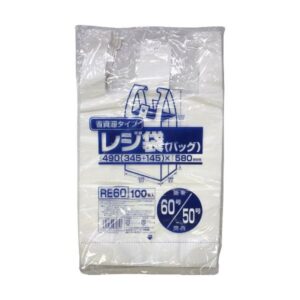 省資源レジ袋東60西50号100枚入HD乳白 RE60 【(20袋×5ケース)合計100袋セット】 38-377