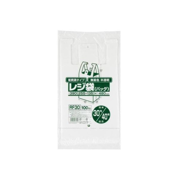 省資源レジ袋東30西40号100枚入HD半透明RF30 【(30袋×5ケース)合計150袋セット】 38-391