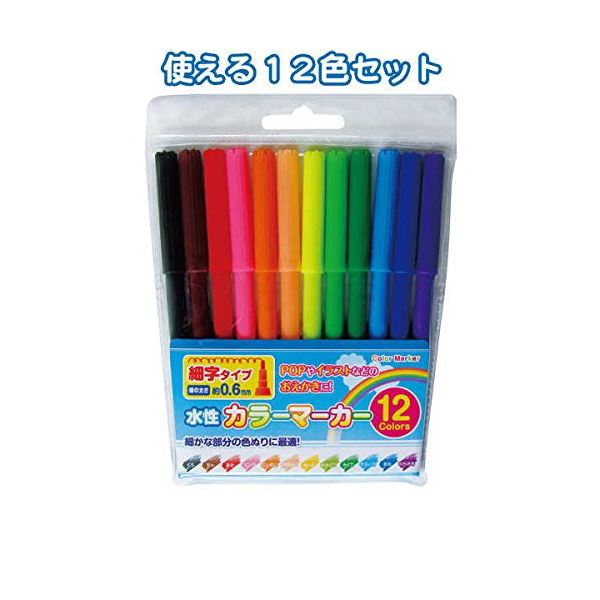 12色水性カラーマーカー(細字) 【12個セット】 32-703