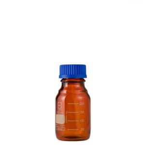 【柴田科学】ねじ口びん(メジュームびん) 茶褐色 青キャップ付 250mL【10個】 017210-250A