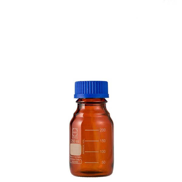 【柴田科学】ねじ口びん(メジュームびん) 茶褐色 青キャップ付 250mL【10個】 017210-250A