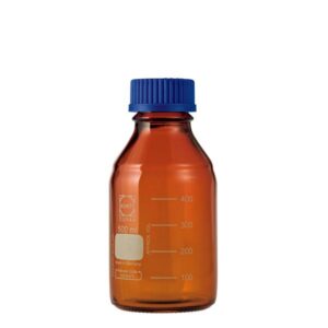 【柴田科学】ねじ口びん(メジュームびん) 茶褐色 青キャップ付 500mL【10個】 017210-500A