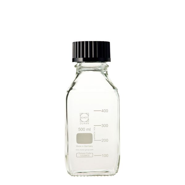 【柴田科学】ねじ口角びん(メジュームびん) 黒キャップ付 500mL【10個】 017230-5002A