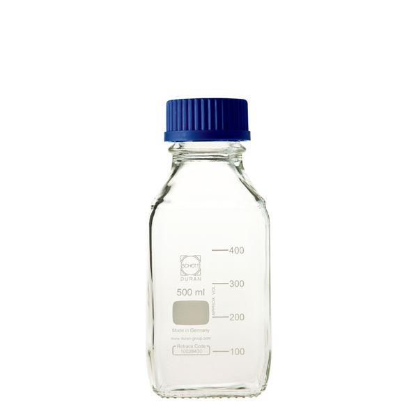 【柴田科学】ねじ口角びん(メジュームびん) 青キャップ付 500mL【10個】 017230-500A