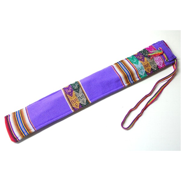 【QUENA SOFT CASE PURPLE AGUAYO】民族楽器ケーナ用の布・ソフトケース アンデス織物のアワイヨ柄 パープル(紫)★ペルー製 - 画像 (2)