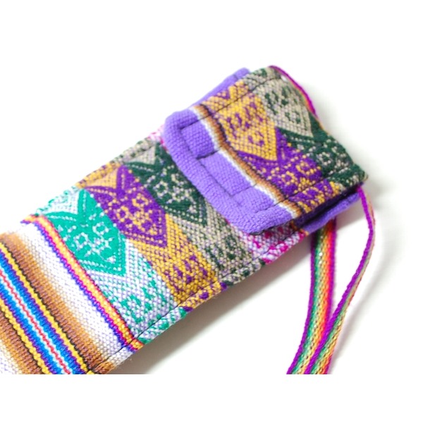 【QUENA SOFT CASE PURPLE AGUAYO】民族楽器ケーナ用の布・ソフトケース アンデス織物のアワイヨ柄 パープル(紫)★ペルー製 - 画像 (3)