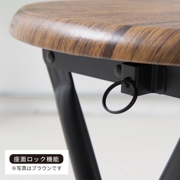 ヴィンテージスツール(ブラウン/茶) 折りたたみ椅子 カウンターチェア スチール イス スツール コンパクト スリム キッチン パイプイス モダン レトロ カフェ 木目 木 完成品 NK-113 - 画像 (5)