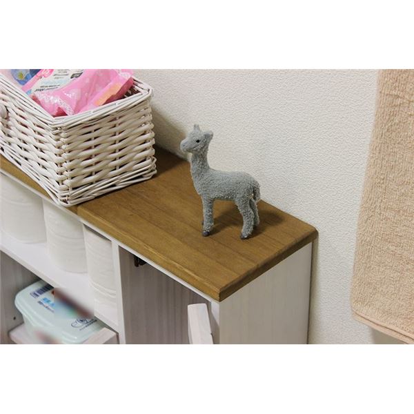 トイレラック トイレ収納 幅50cm スリム 木製 扉 バスケット収納付き 完成品 カントリー調 お手洗い 店舗 オフィス 備品【代引不可】 - 画像 (4)