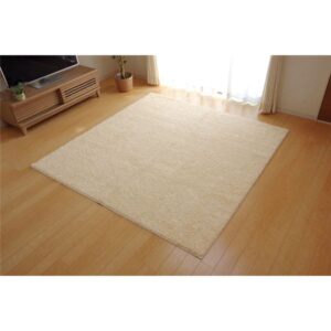 ラグマット/絨毯 【3畳 無地 アイボリー 約190×240cm】 日本製 防炎 抗菌 防臭 防ダニ 通年使用 シャギー タフト 〔リビング〕【代引不可】