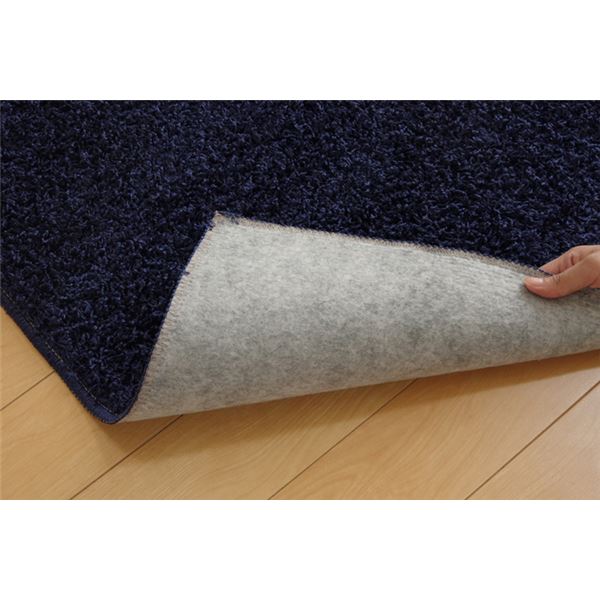 ラグマット/絨毯 【2畳 無地 ネイビー 約190×190cm】 日本製 防炎 抗菌 防臭 防ダニ 通年使用 シャギー タフト 〔リビング〕【代引不可】 - 画像 (6)