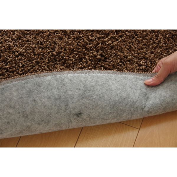 ラグマット/絨毯 【円形 丸型 無地 ベージュ 約180cm】 日本製 防炎 抗菌 防臭 防ダニ 通年使用 シャギー タフト 〔リビング〕【代引不可】 - 画像 (6)