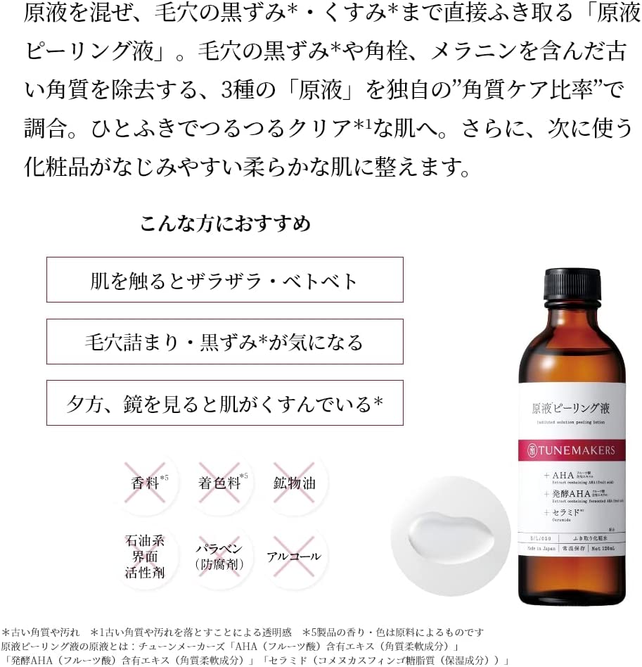 ふき取り化粧水 原液ピーリング液 120ml 毛穴ケア アルコールフリー 拭き取り化粧水 セラミ - 画像 (2)